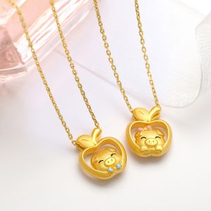 黃金禮品足金999生肖豬項墜3d硬金豬吊墜圣誕節(jié)